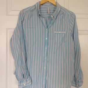 Women's Blue, white, pink striped button down